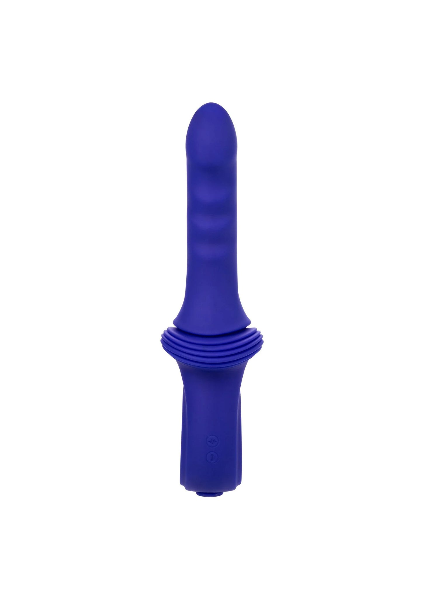 Paarse seksvibrator met smalle hals en geribbelde ring bij de onderkant