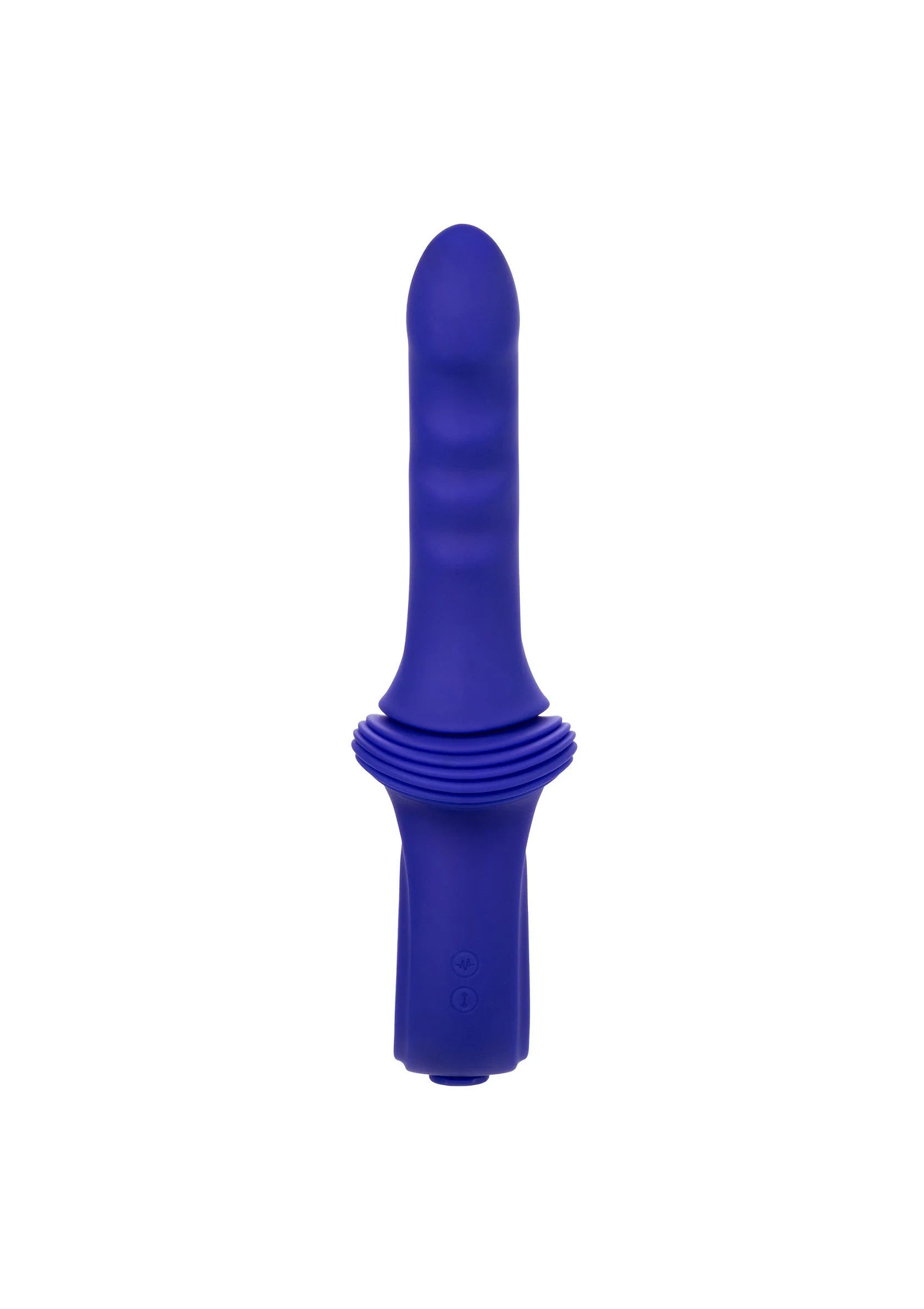 Paarse seksvibrator met smalle hals en geribbelde ring bij de onderkant