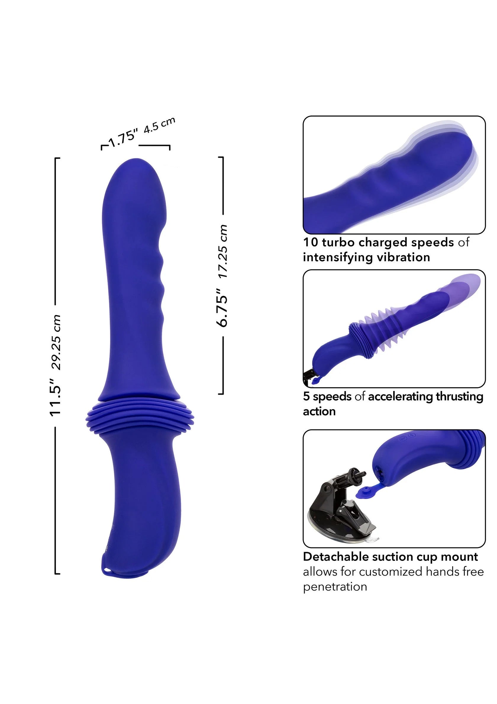 Paarse geribbelde seksvibrator met afgeronde kop en ingebouwde handgreep