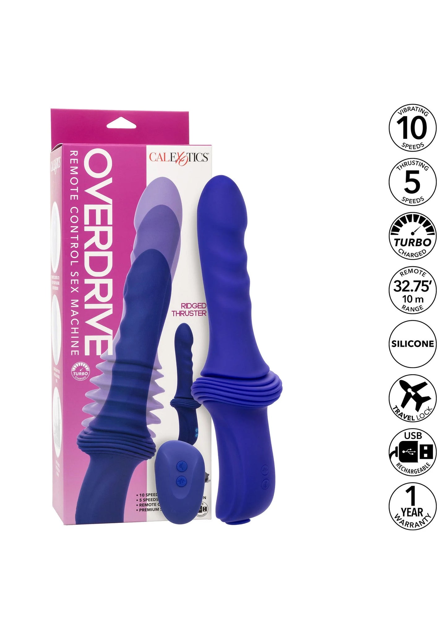 CalExotics-verpakking voor paarse geribbelde seksvibrator met ovale stimulator