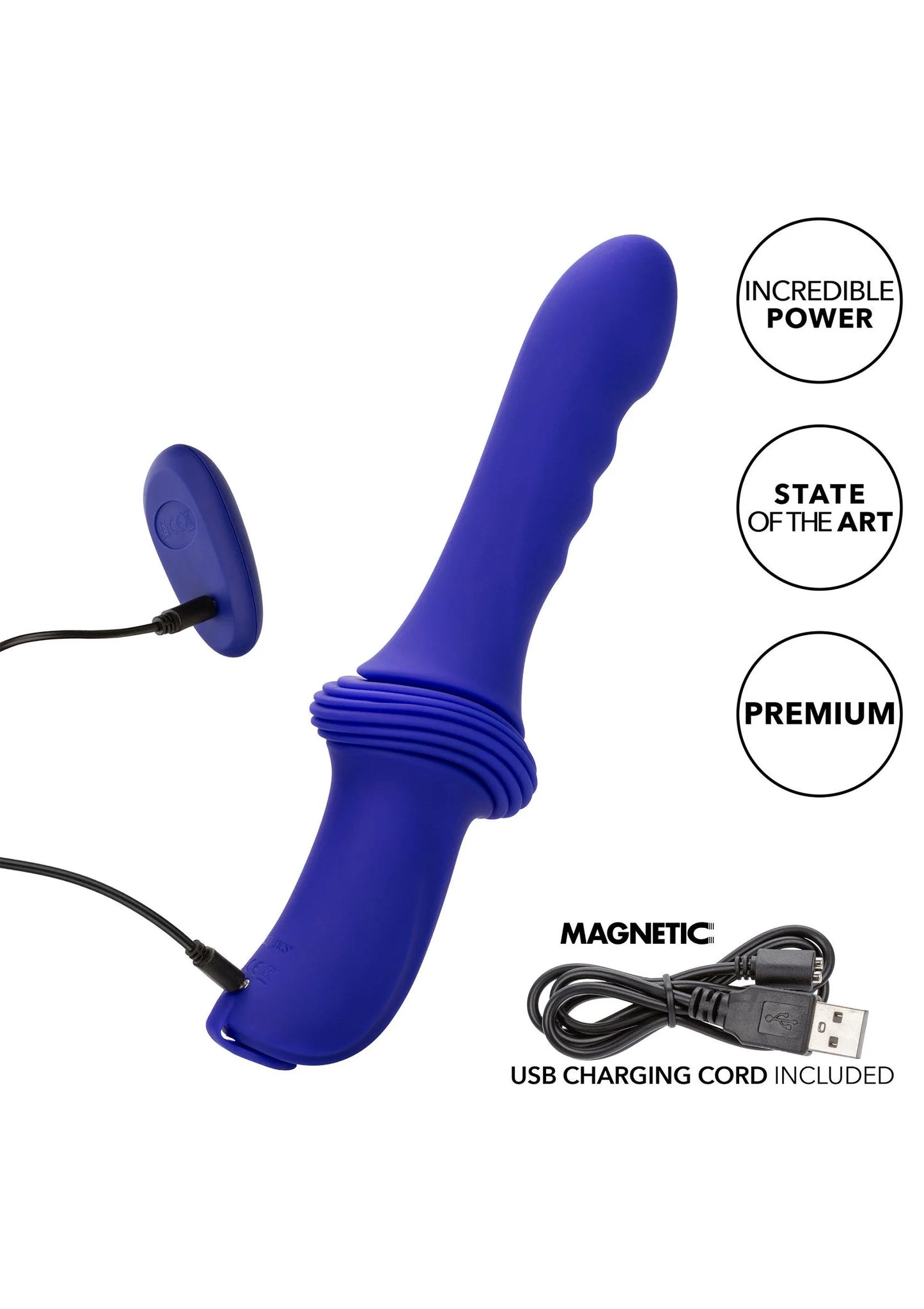 Paarse seksvibrator met ringvormige ribbels en magnetisch USB-oplaadsnoer