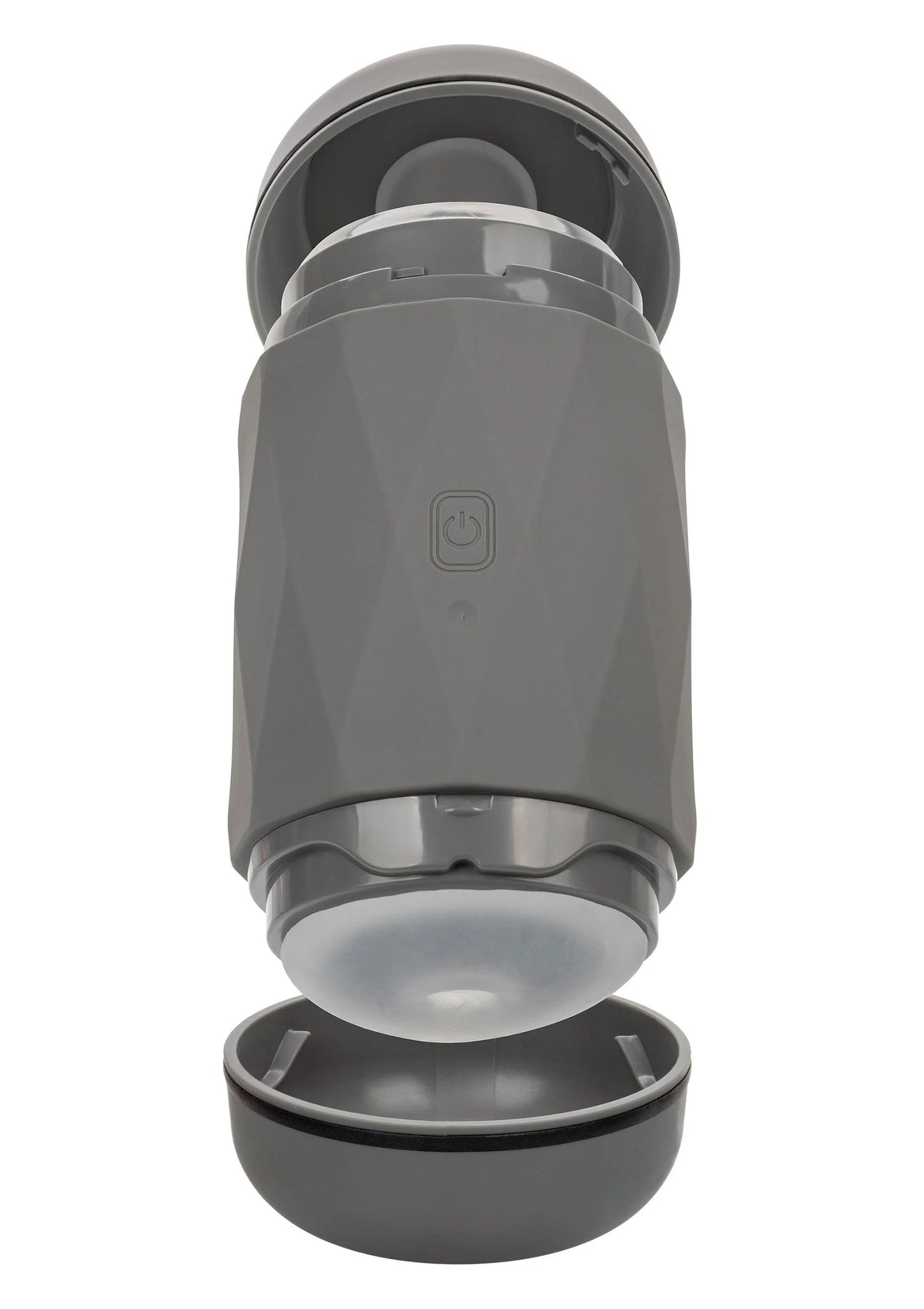 Vibro Squeeze Stroker van CalExotics met open uiteinde en grijze behuizing