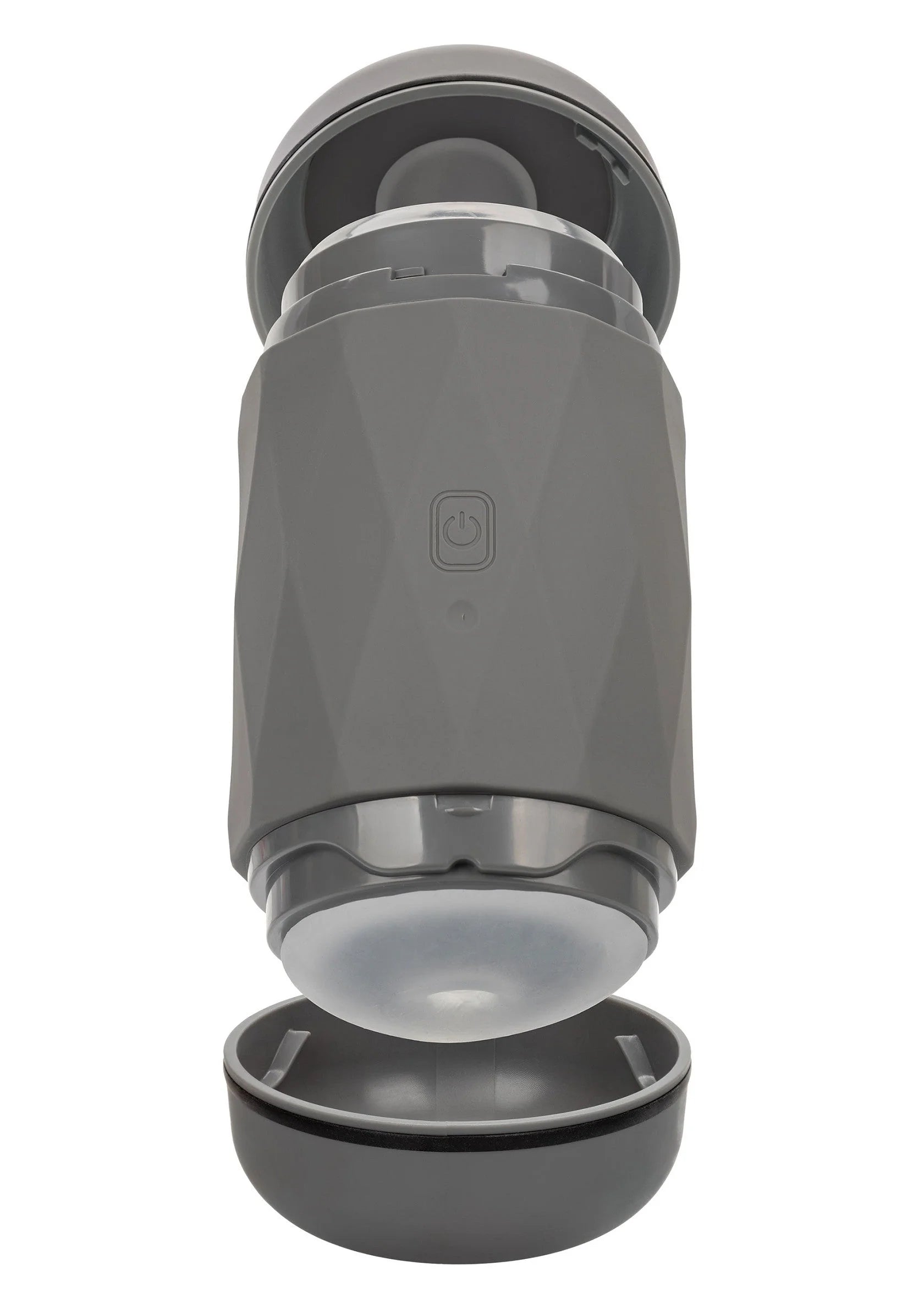 Vibro Squeeze Stroker van CalExotics met open uiteinde en grijze behuizing