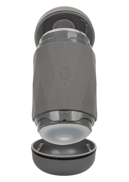 Vibro Squeeze Stroker van CalExotics met open uiteinde en grijze behuizing
