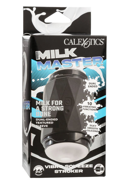 Verpakking van CalExotics Vibro Squeeze Stroker met zwart-groene opdruk