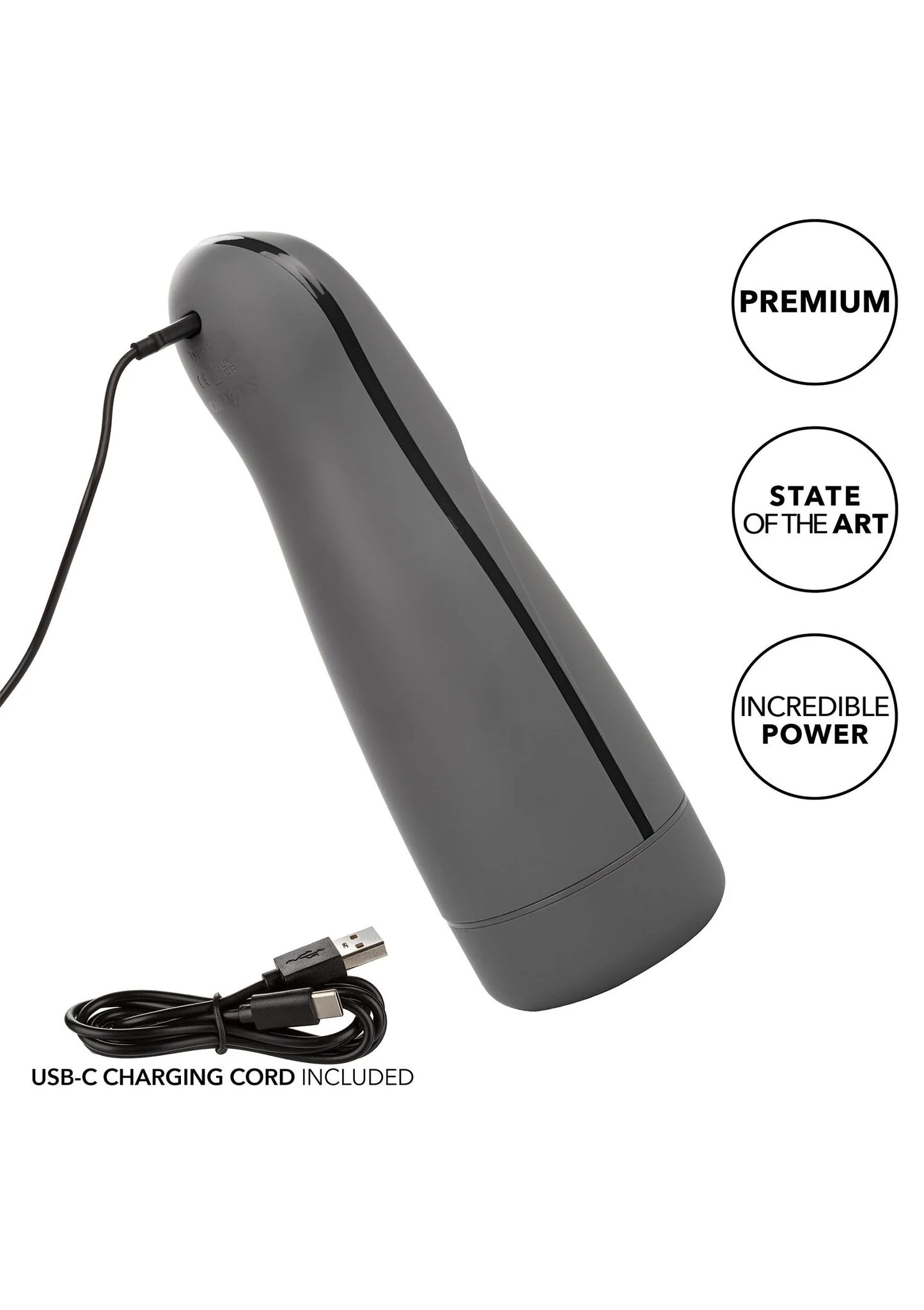 Automatische melkzuiger met USB-C oplaadkabel, donkergrijze body
