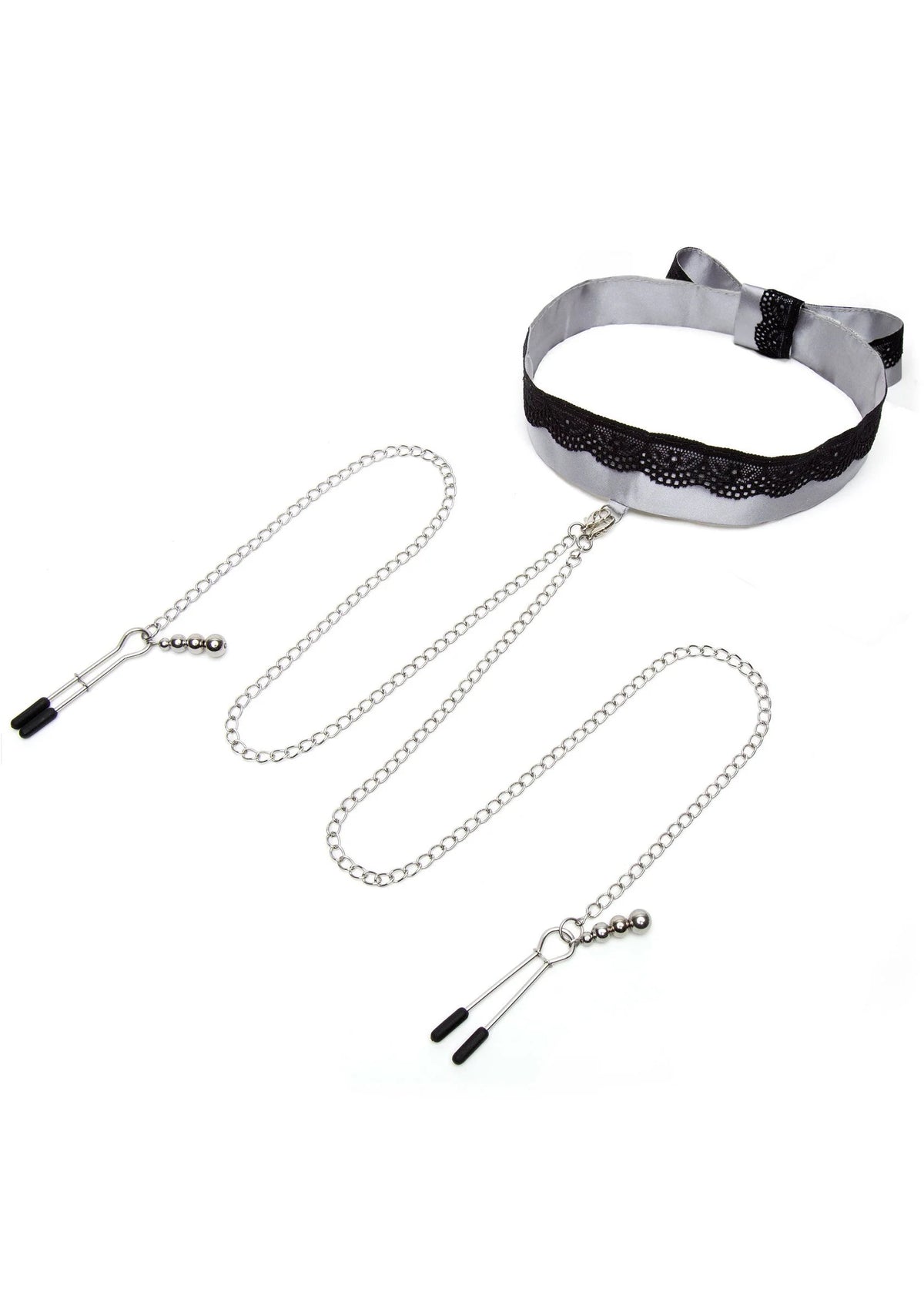 Bestel: Play Nice Satin & Lace Collar & Nipple Clamps by Fifty Shades of Grey - bij Happytoys: de erotische sex webshop | liever Happy dan Easy ⭐⭐⭐⭐⭐