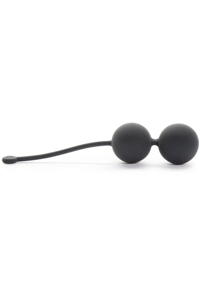 Siliconen jiggleballen met luskoord en twee ronde balletjes, donkergrijs.