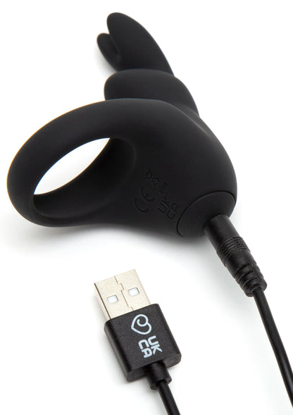 Zwarte kokkerring van Happy Rabbit met laadkabel en USB-stekker