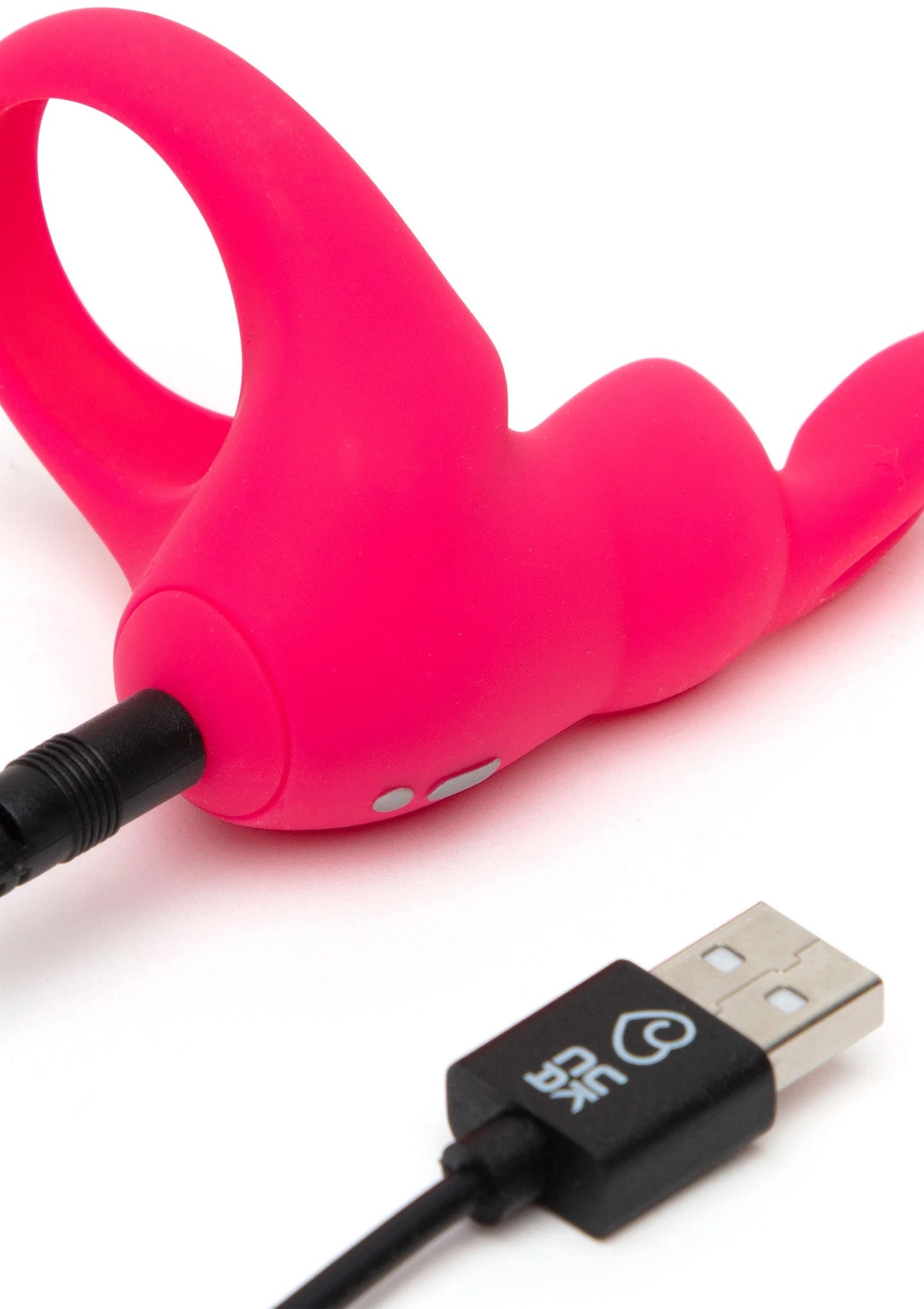 Roze cockring close-up met USB-kabel