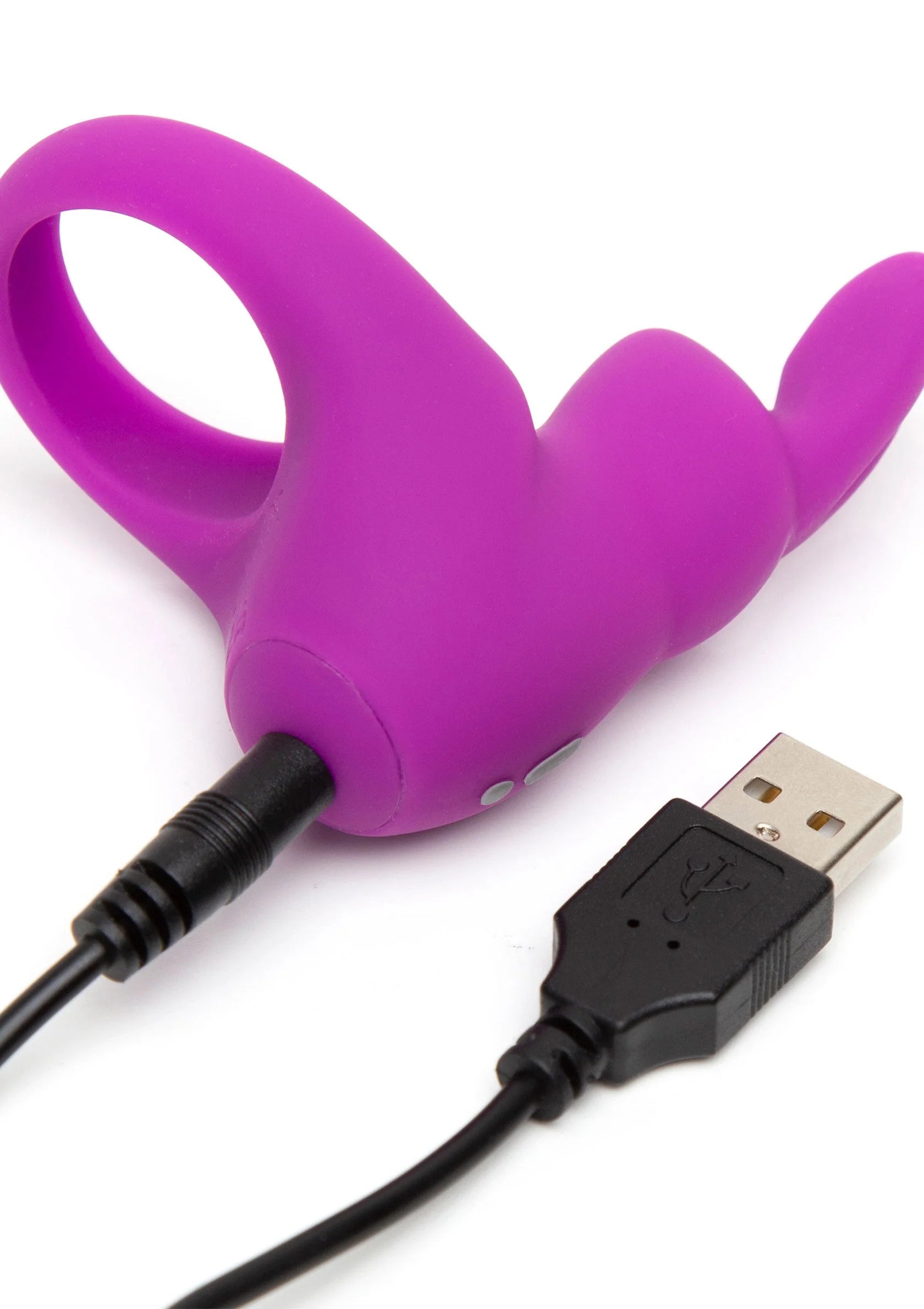 Paarse kokkerring met oplaadkabel en USB-connector