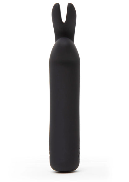 Zwarte bullet vibrator met konijnoren, recht van voren