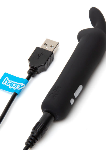 Konijnenoortjes bullet vibrator, zwart met USB-kabel en ronde knopuitsparing