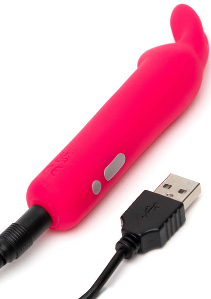 Konijnenoortjes bullet vibrator, felroze met laadkabel en twee ronde openingen