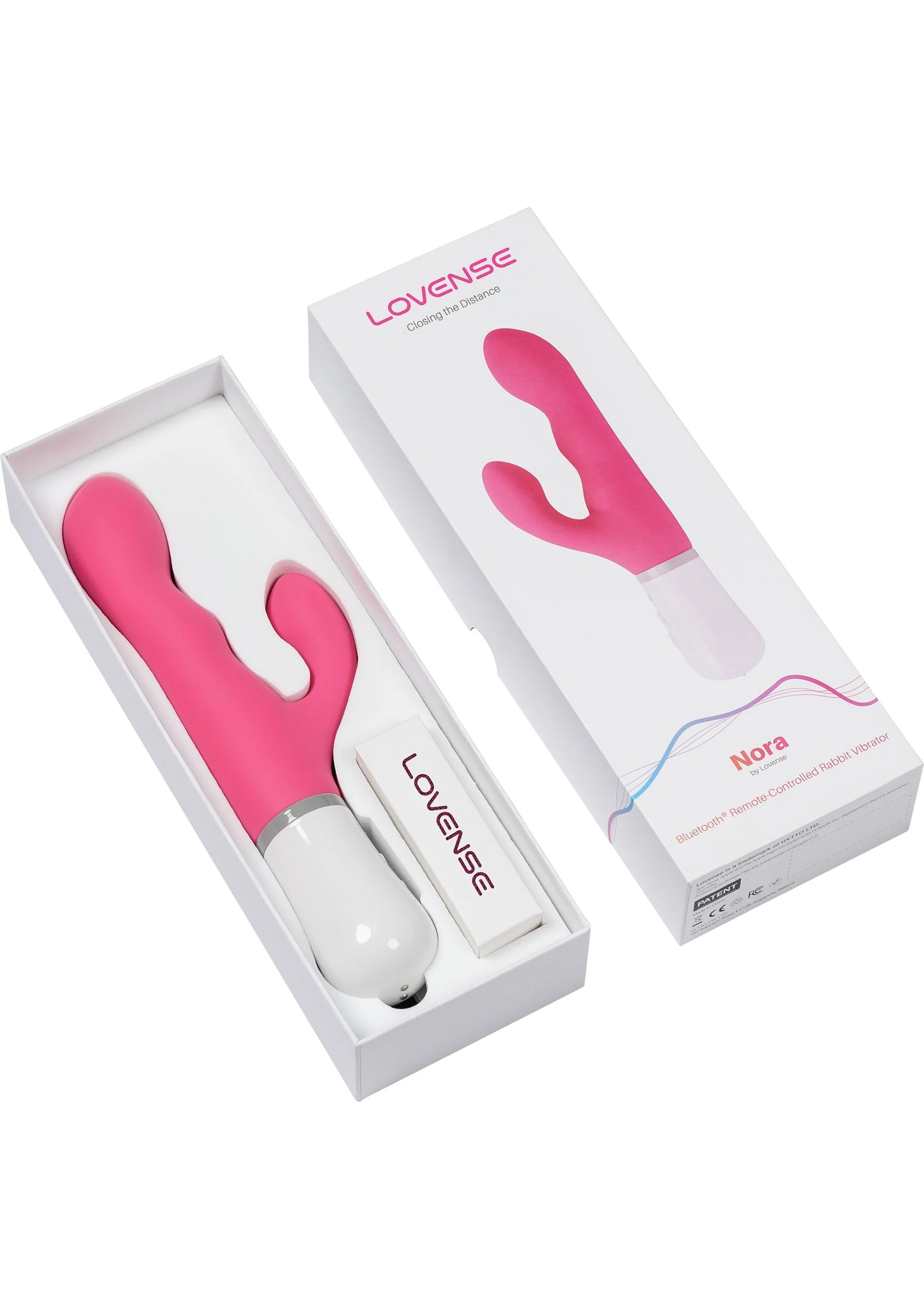 Lovesense Nora set in open verpakking: roze vibrator met grijze ring en doos