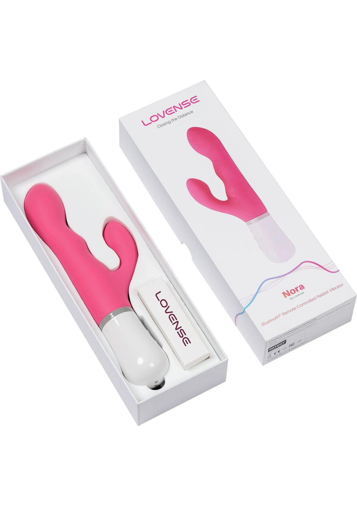 Lovesense Nora set in open verpakking: roze vibrator met grijze ring en doos