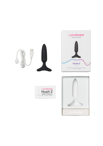 Buttplug-set met zwarte plug, USB-kabel en handleiding, plus productdoos