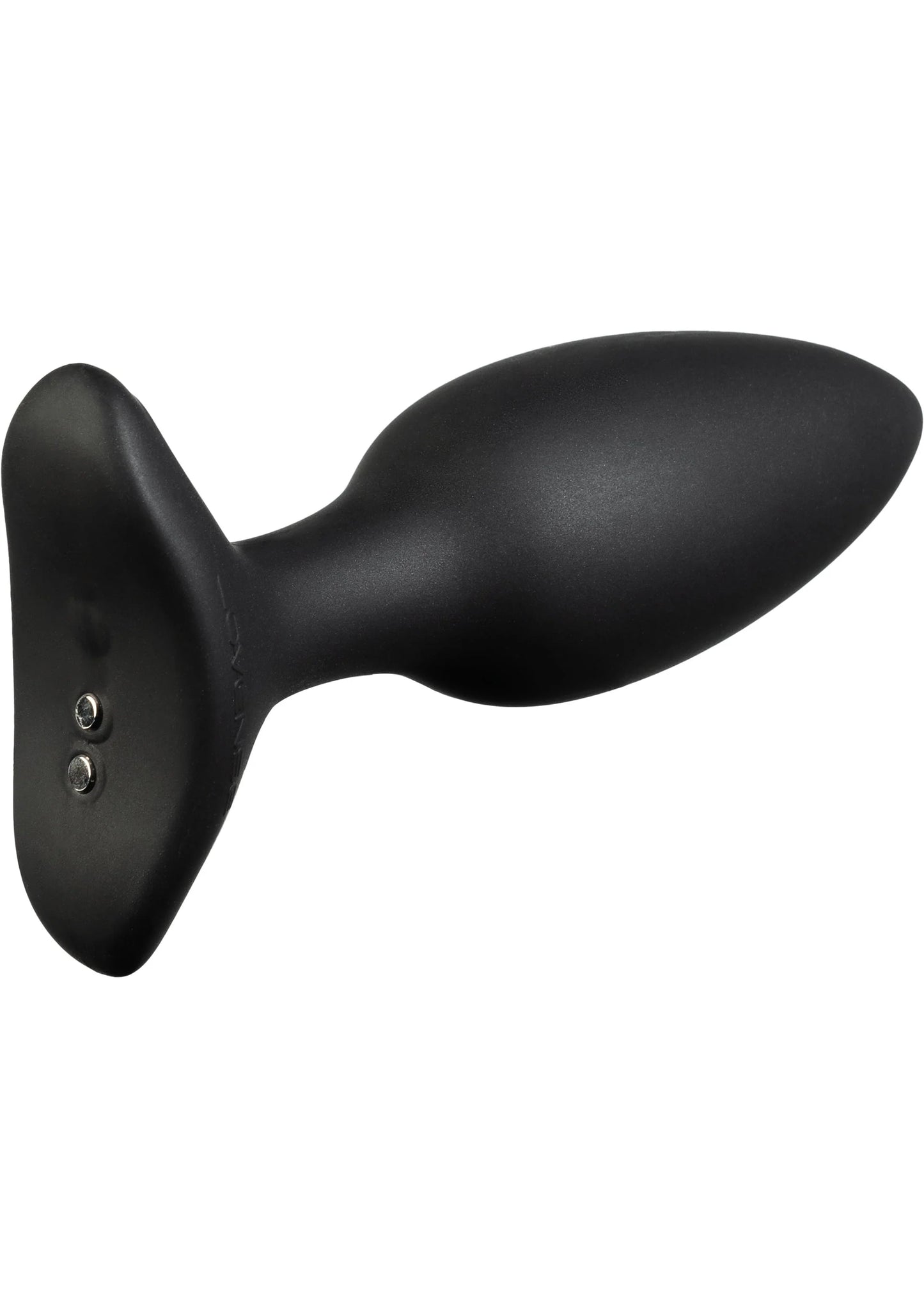 Zwarte anale plug met brede voet en metalen contactpunt, glad