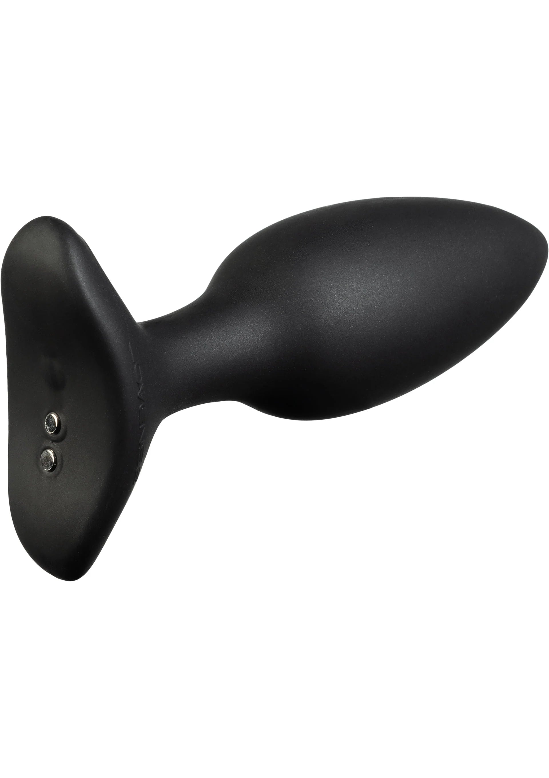 Zwarte anale plug met brede voet en metalen contactpunt, glad