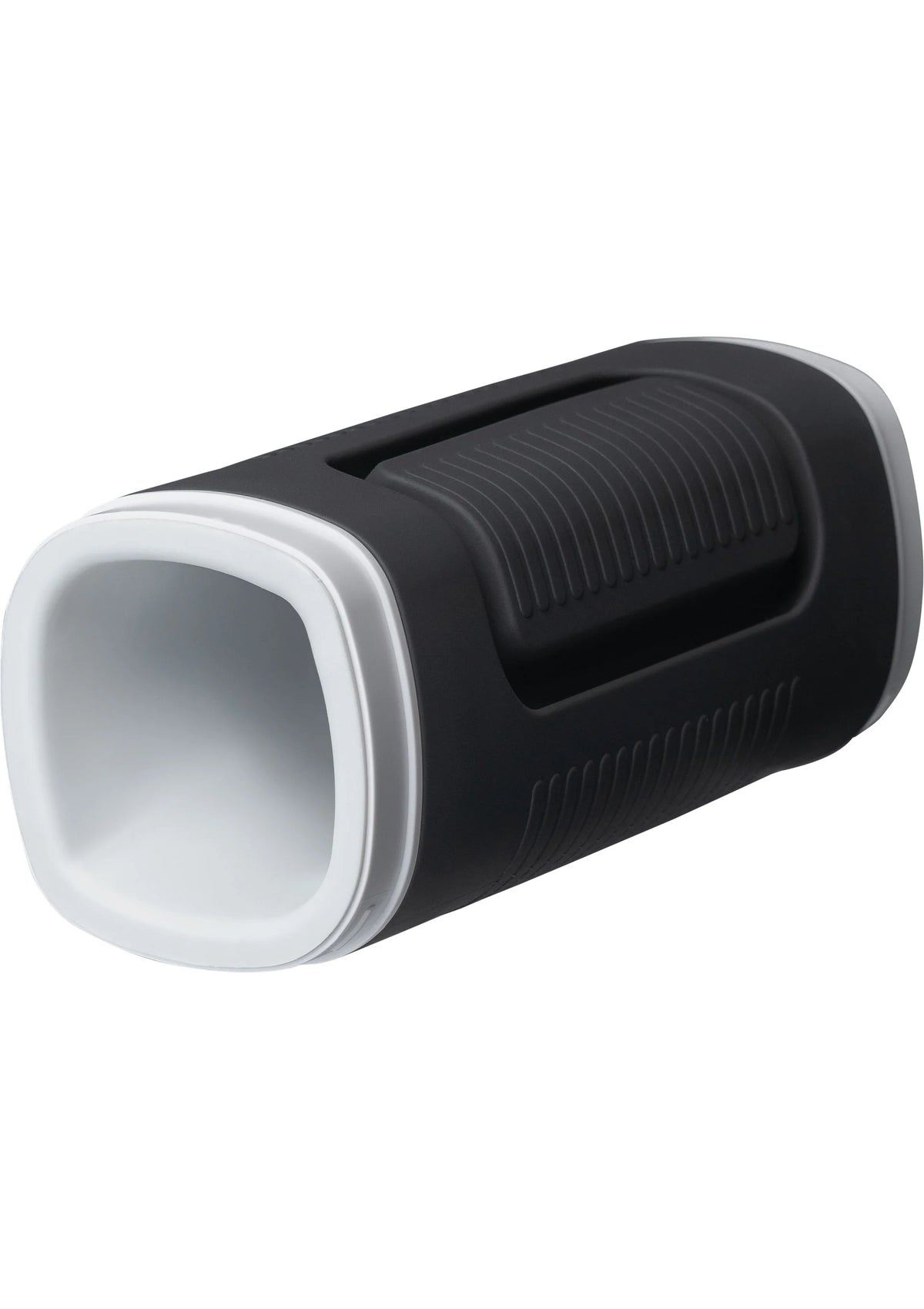 Zwarte Lovesense Calor masturbator met geribbelde grip en ronde witte opening