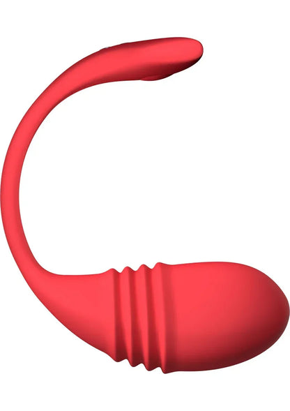 Rode G-spot vibrator met U-vormige bocht en verdikte kop.