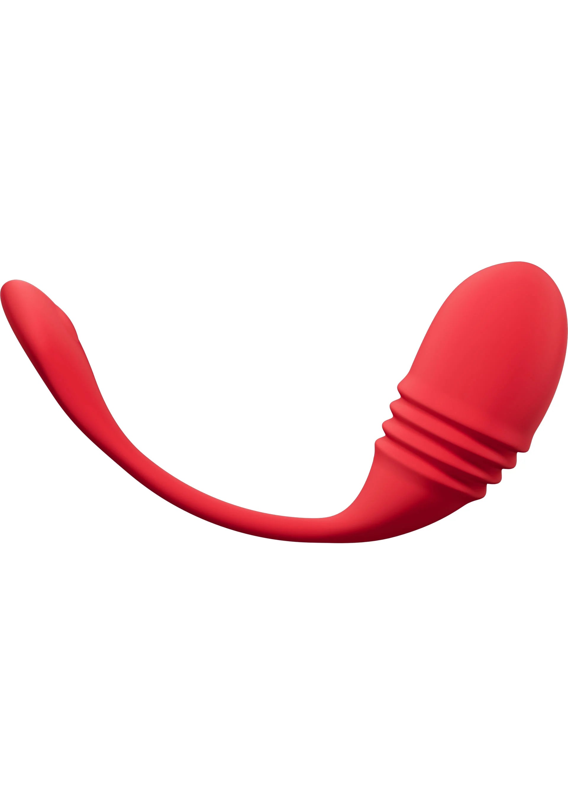 Rode G-spot vibrator met U-bocht, brede afgeronde uiteinden en ribbels.