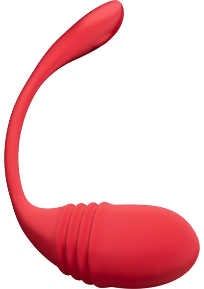 Rode G-spot vibrator met ronde verdikte kop en lange gebogen steel.