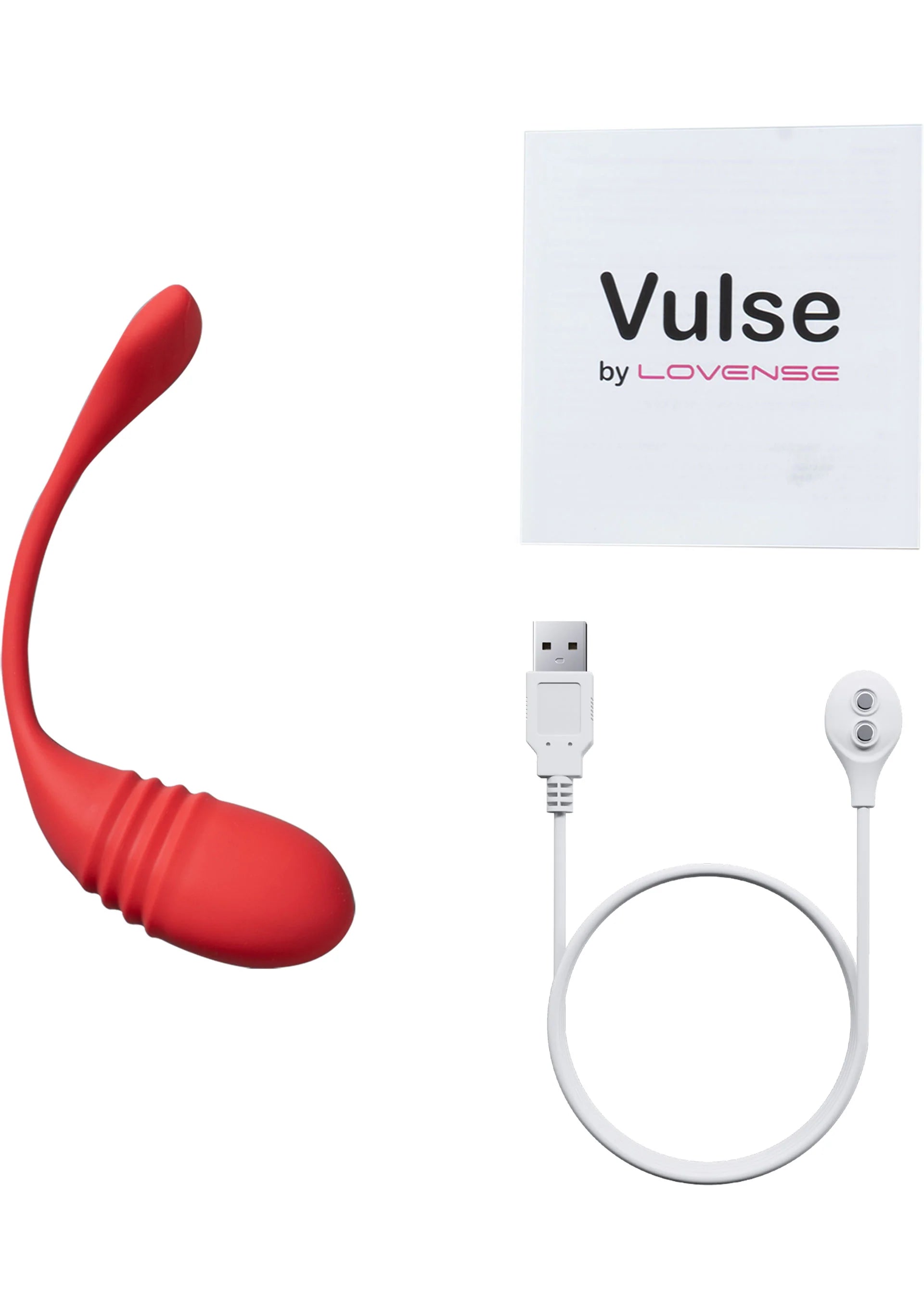 Rode G-spot vibrator met kabelset en Vulse by Lovesense info.
