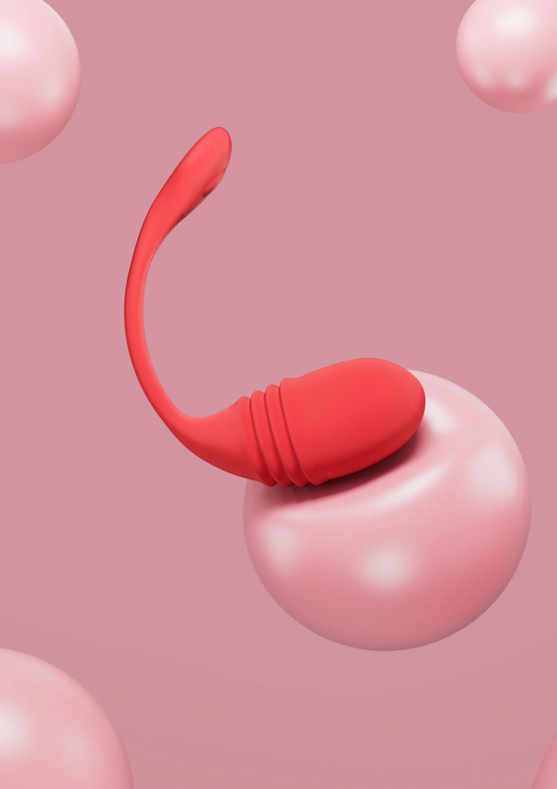 Rode U-vormige G-spot vibrator met geribbelde sectie en ronde kop.