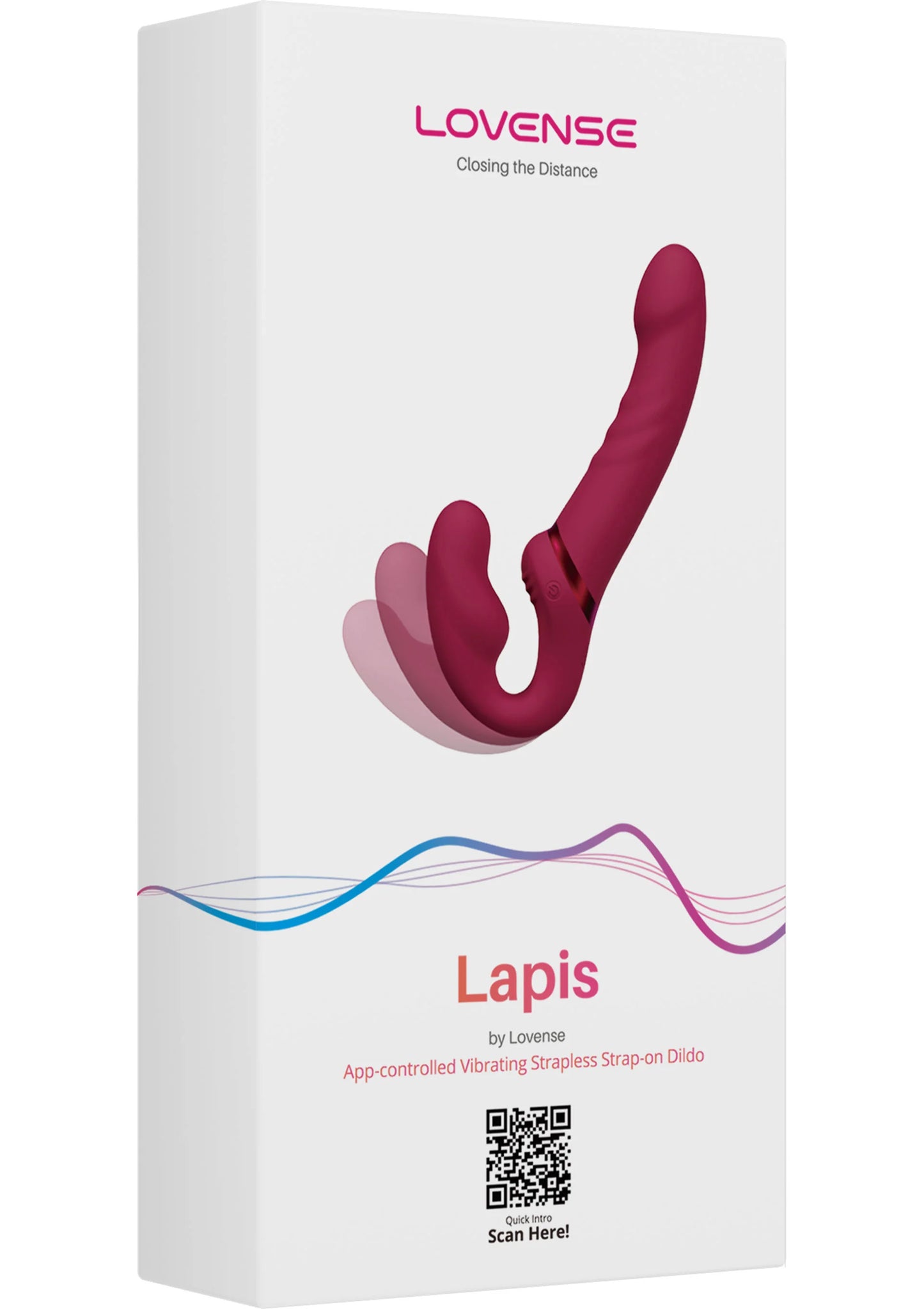 Verpakking van Lapis dildo door LOVENSE, roze productillustratie op karton.
