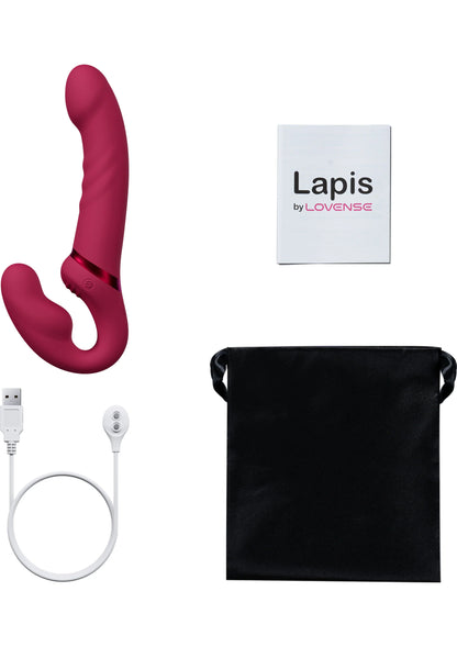 Dubbele dildo Lapis van Lovesense met kabel en opbergzak, bordeaux/paars