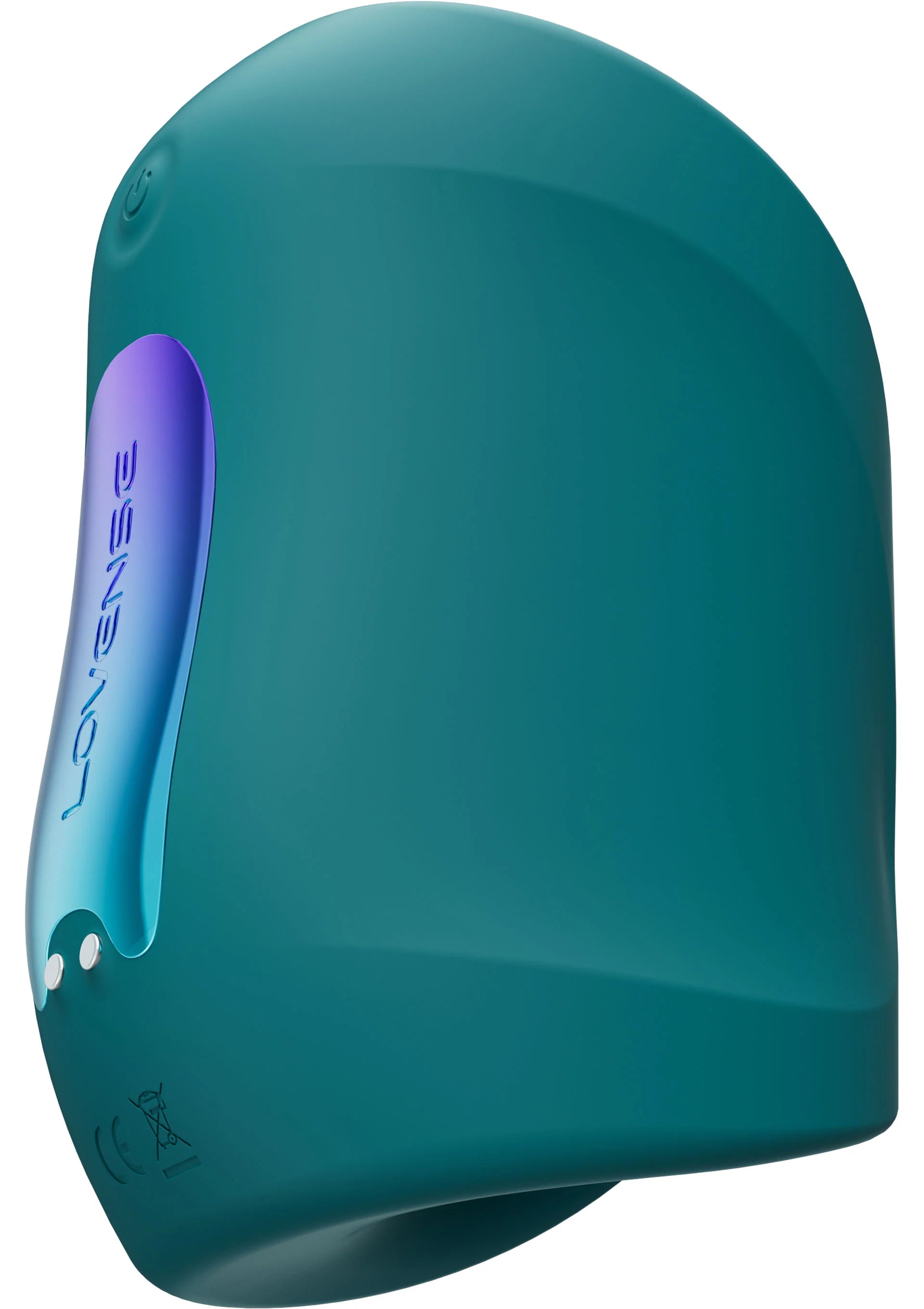 Teal intieme massager zijaanzicht met LOVENSE-opdruk