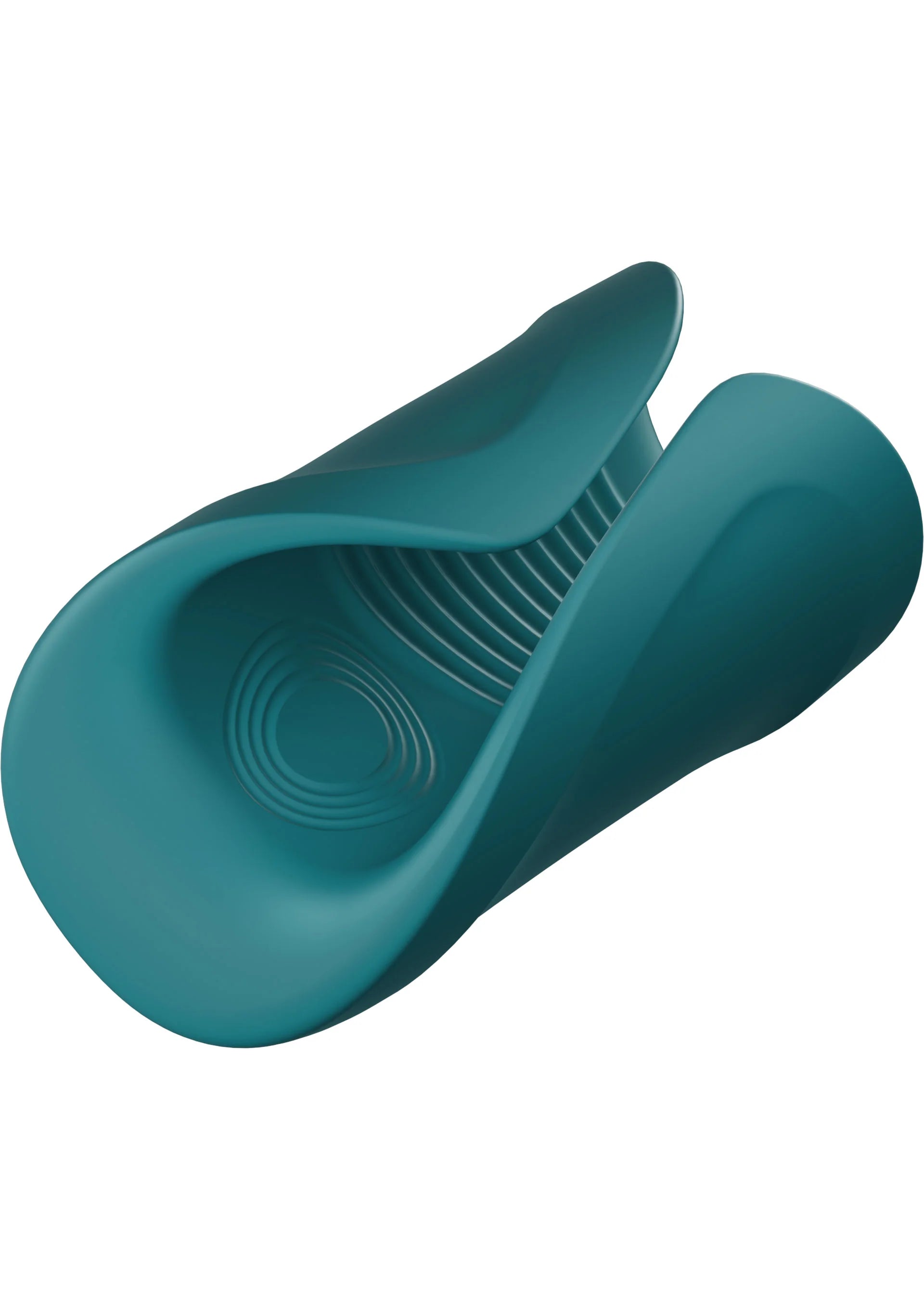 Teal intieme massager zijaanzicht met ronde massagekop en ribbels