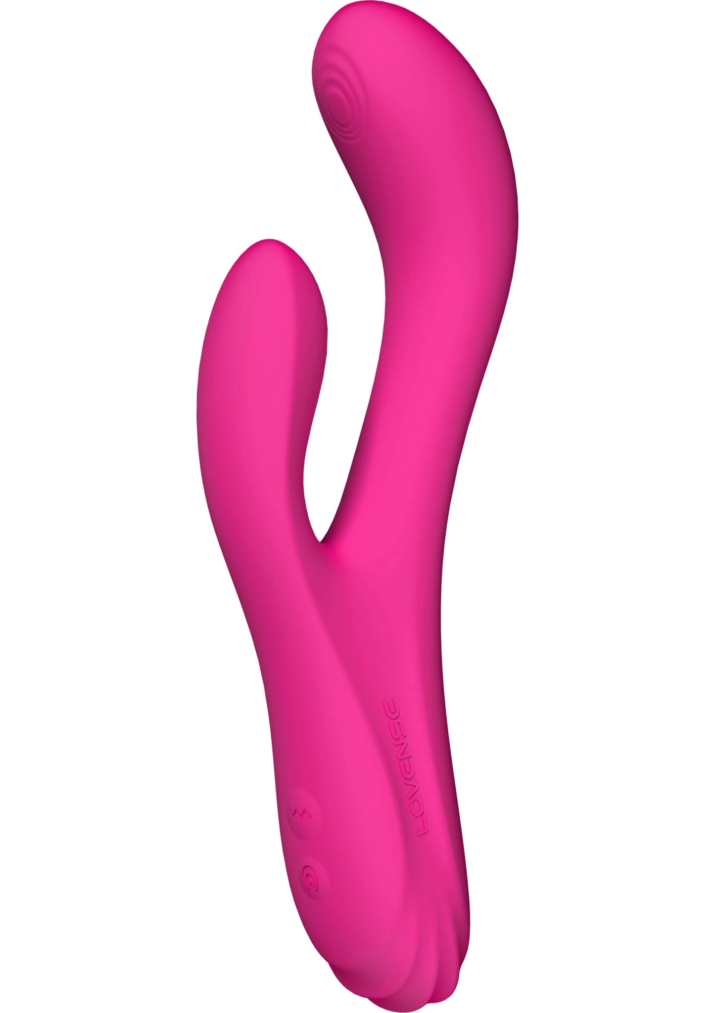 Roze U-vormige vibrator met langwerpige vorm en gladde, afgeronde contouren
