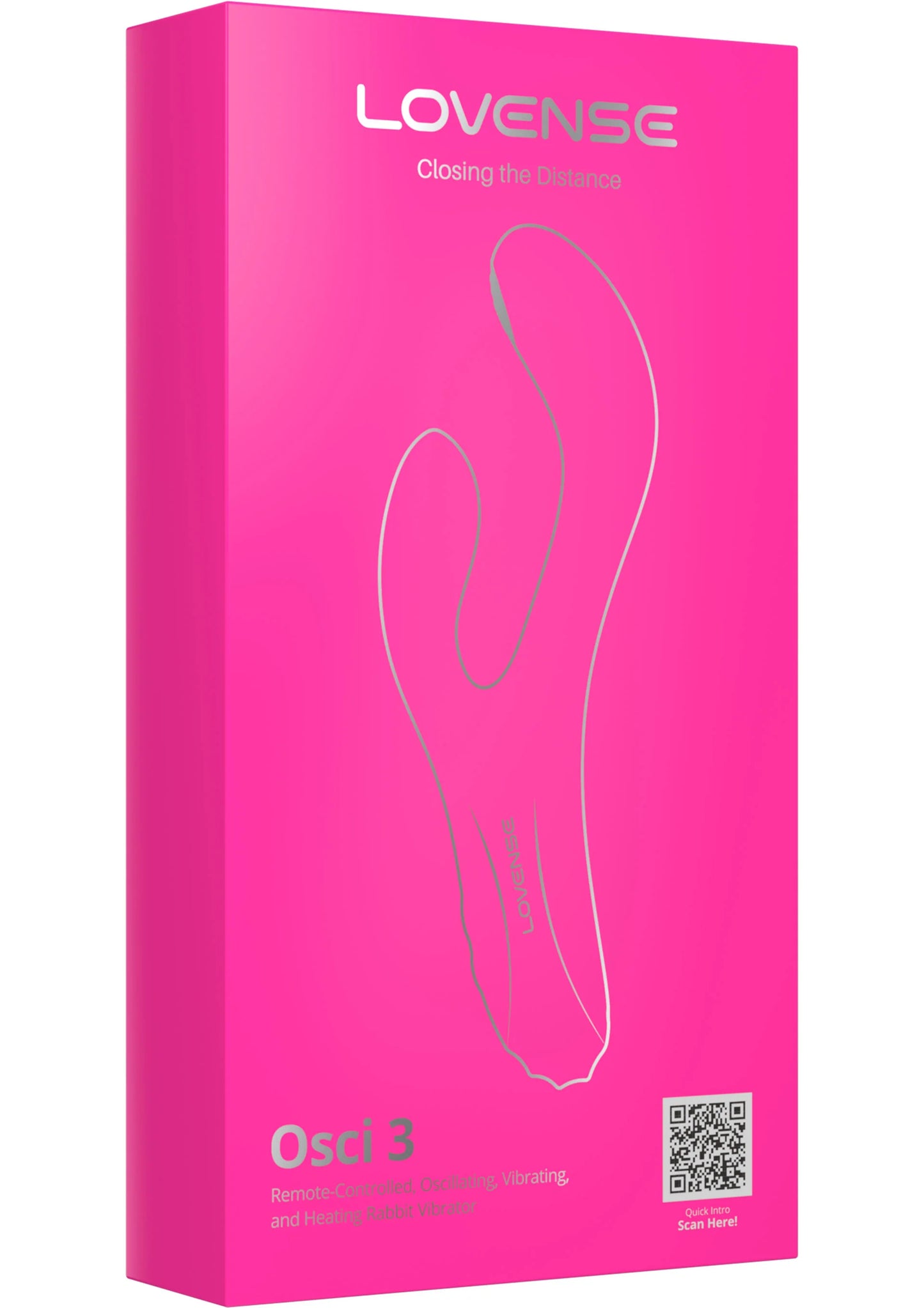 Roze Lovesense-verpakking met Osci 3-vibratorillustratie en QR-code rechtsonder