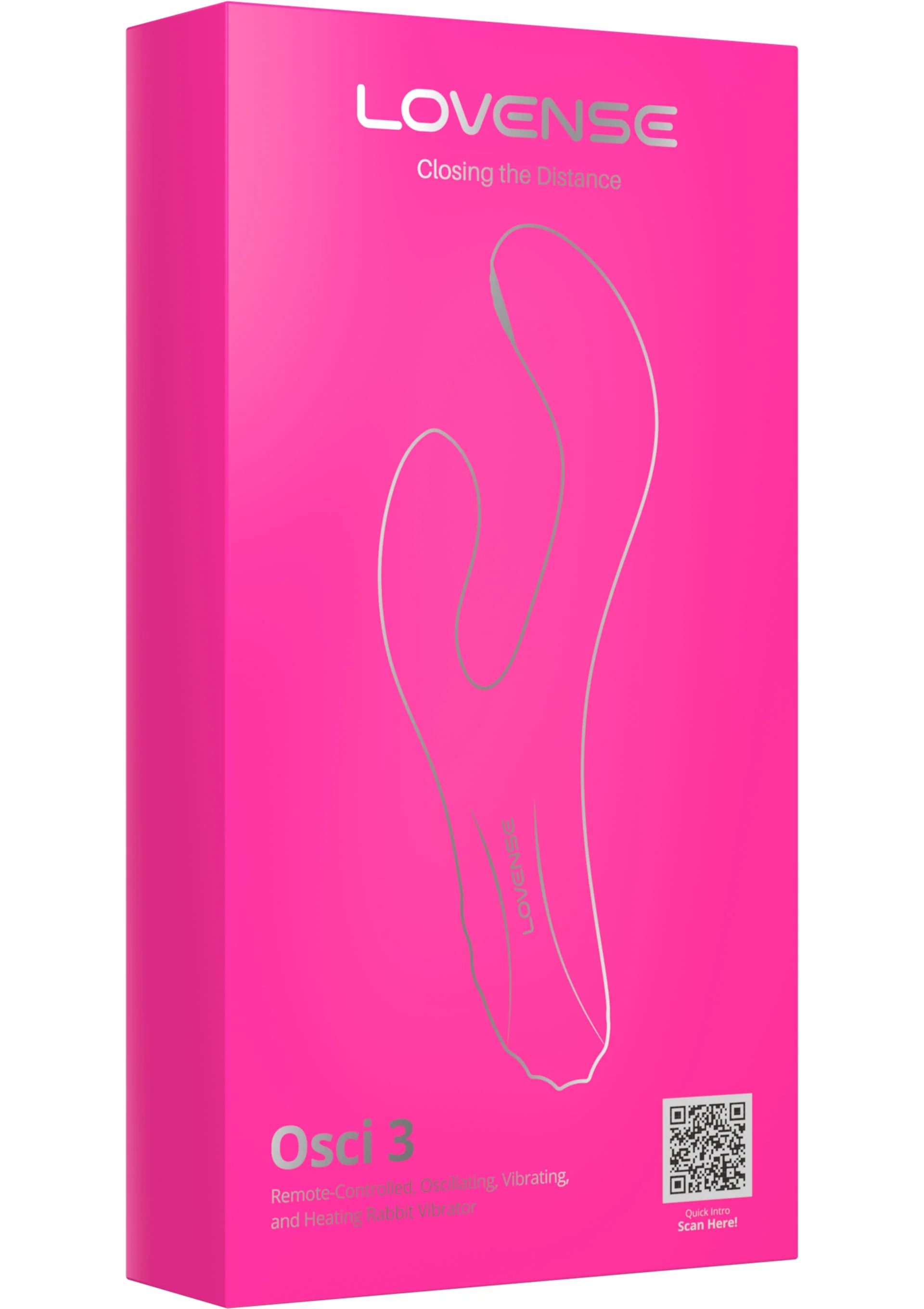 Roze Lovesense-verpakking met Osci 3-vibratorillustratie en QR-code rechtsonder
