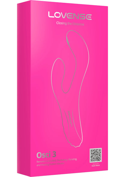 Roze Lovesense-verpakking met Osci 3-vibratorillustratie en QR-code rechtsonder