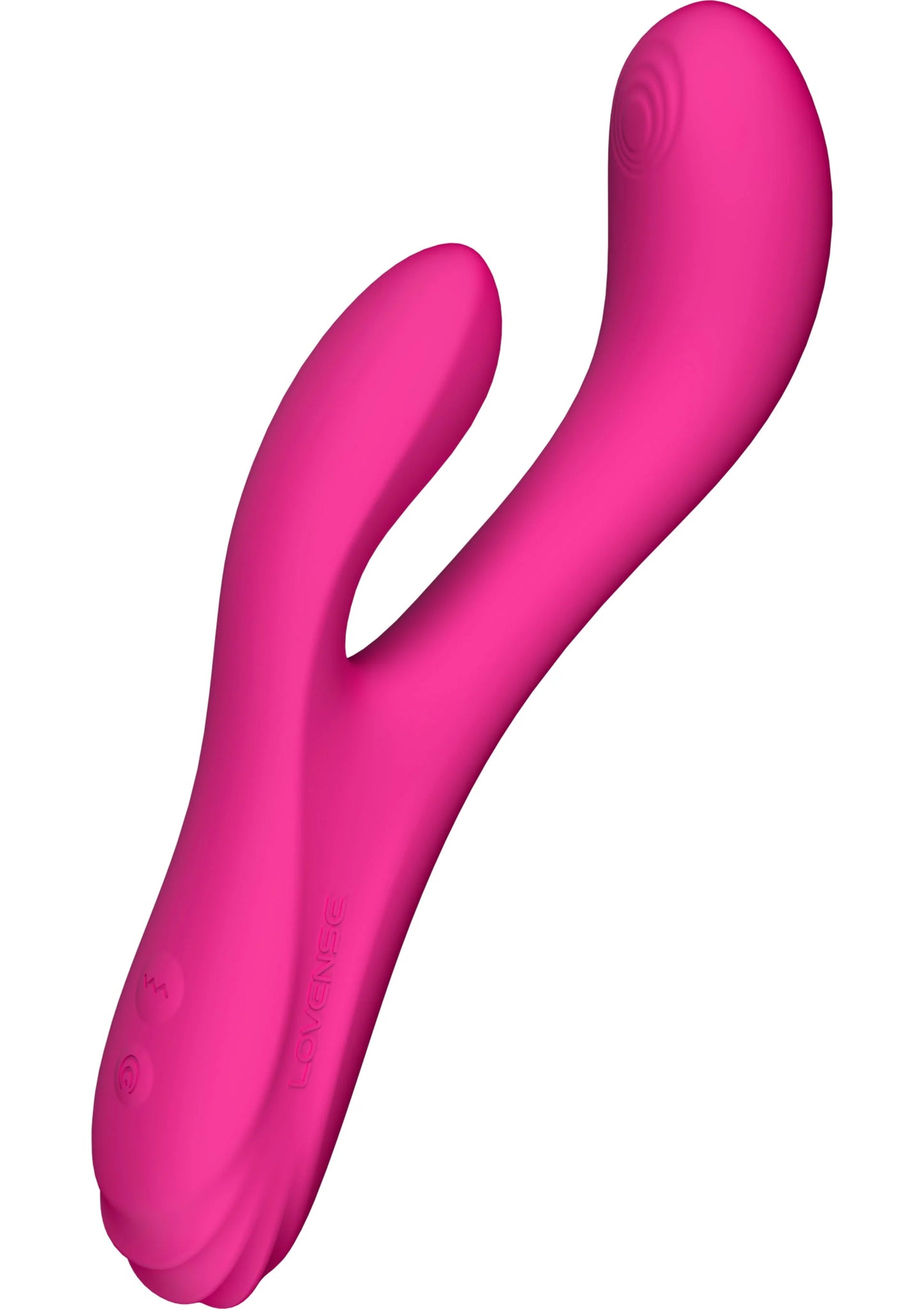 Roze U-vormige vibrator met brede basis en glad oppervlak