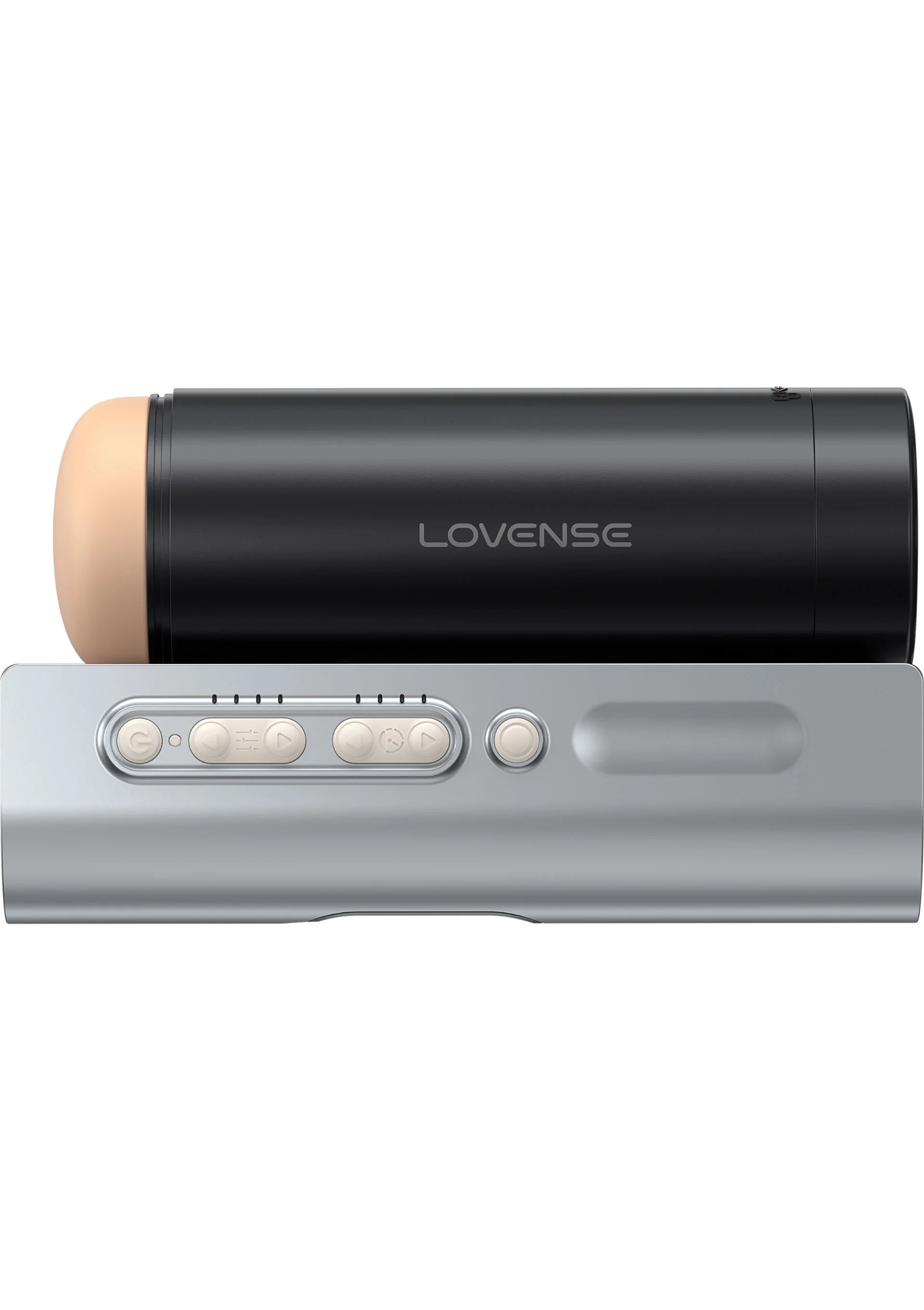 Zwarte cilinder en grijze bedieningsplaat met knoppen en schuifregelaar