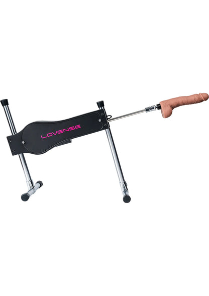 Lovesense seksmachine met zwart rechthoekig hoofddeel en chroom pootstatieven