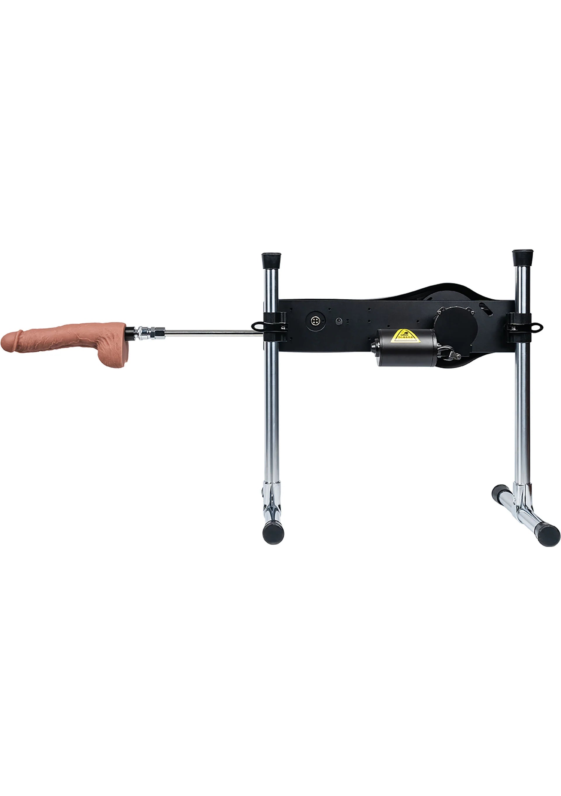 Lovesense seksmachine met bedieningsknop en waarschuwingssymbool op het zwarte paneel