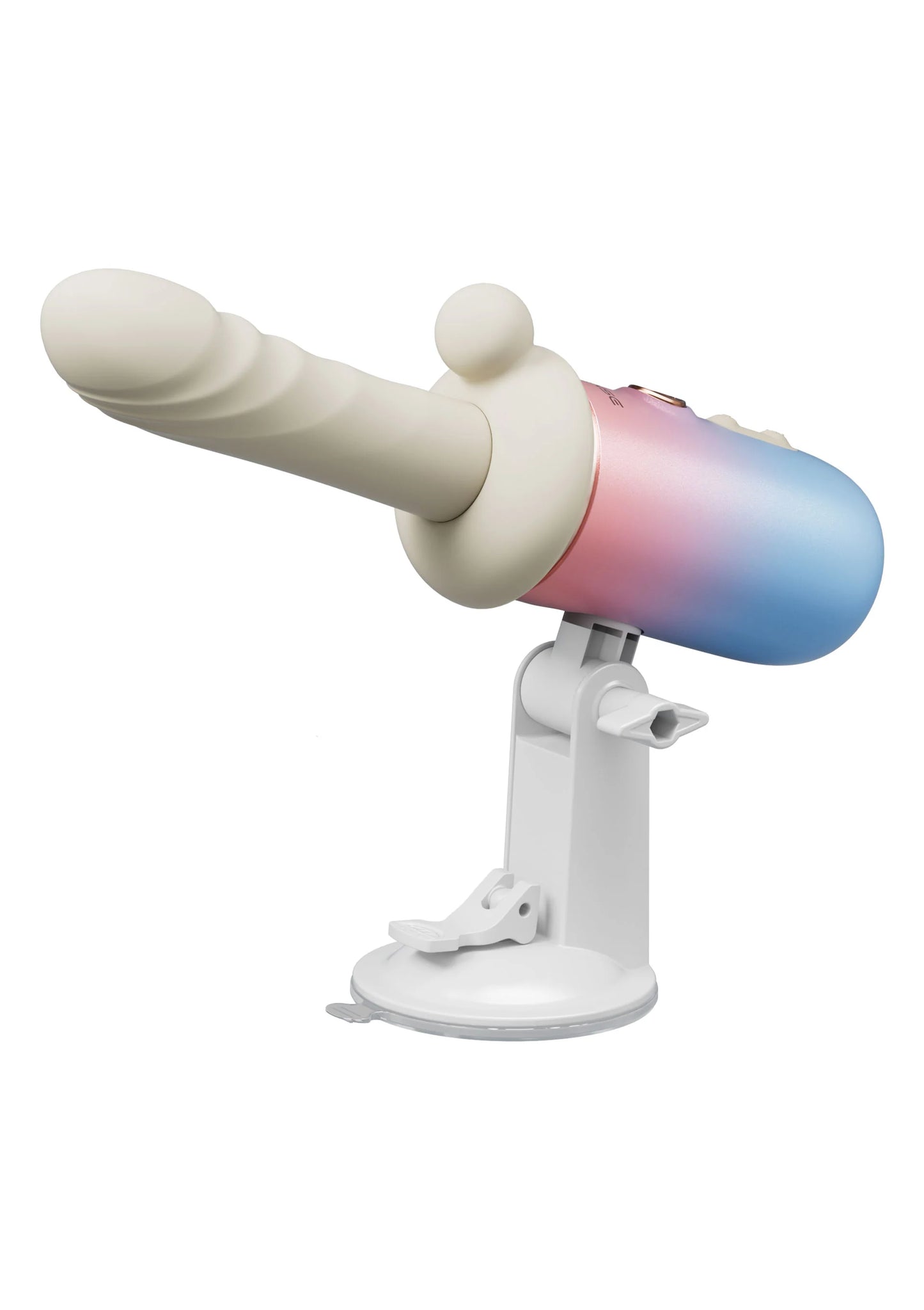 Mini-intimiteitsapparaat op houder, beige kop en blauwroze handgreep