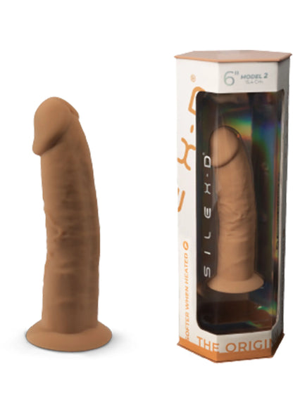 Caramelkleurige siliconen dildo met doos van Silex-D, 6 inch Model 2.