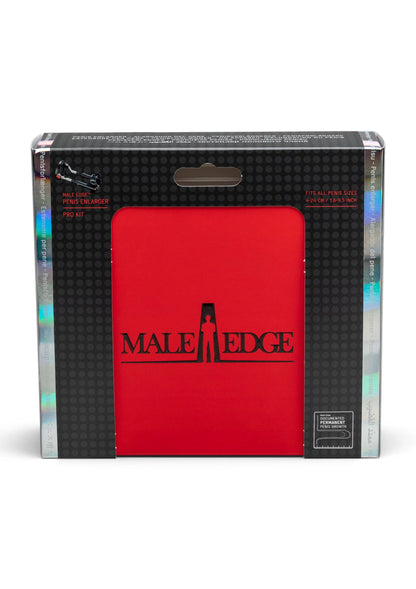 Verpakking van Male Edge penisvergroter met rood binnenpaneel en logo