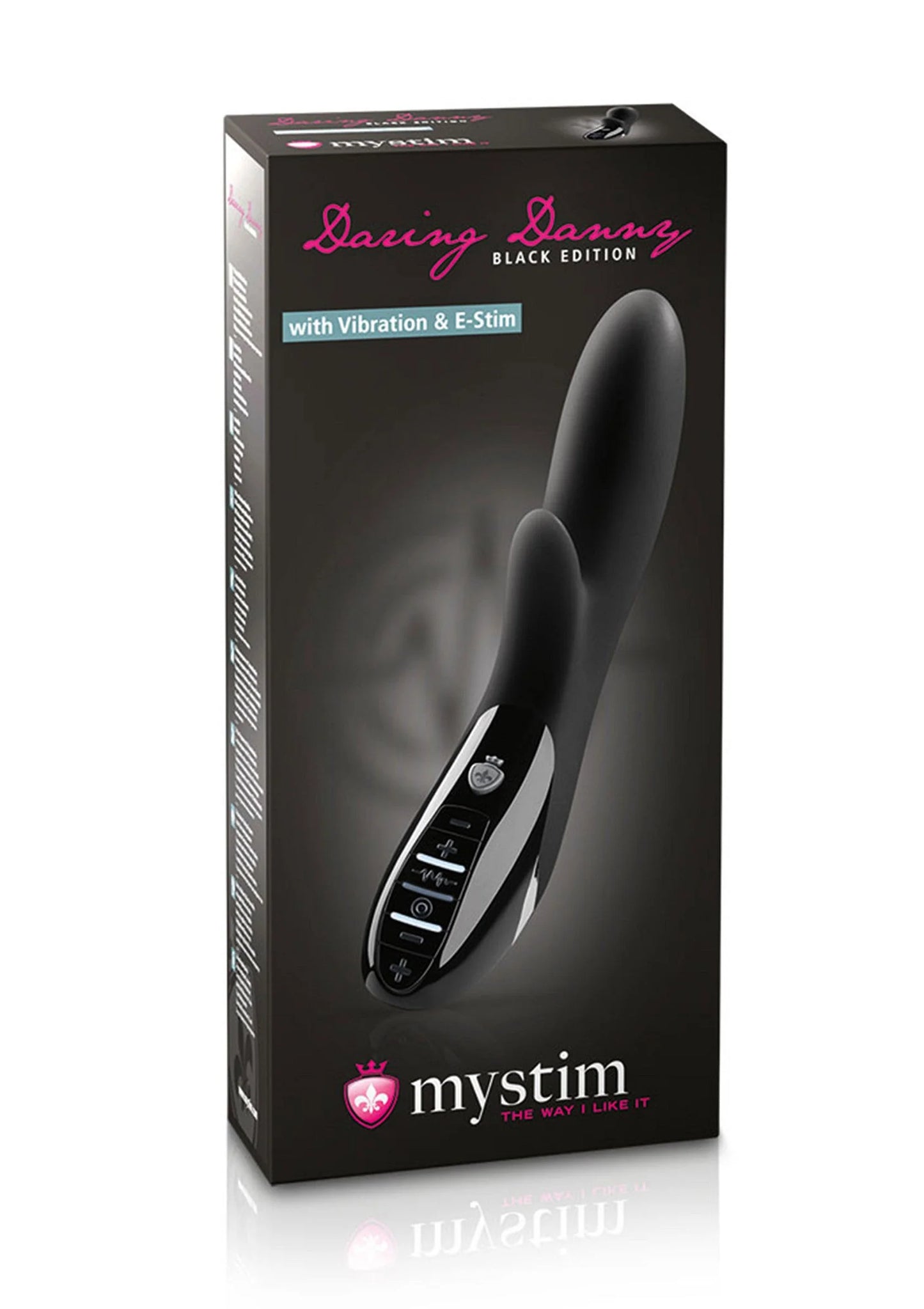 Verpakking van zwarte Daring Danny Black Edition vibrator van mystim.