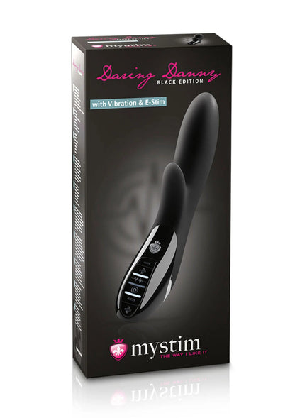 Verpakking van zwarte Daring Danny Black Edition vibrator van mystim.