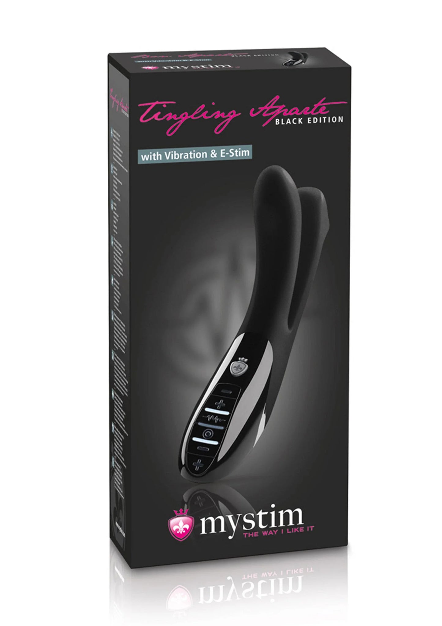 MyStim Tingling Agate Black Edition-doos met eStim-vibrator in beeld