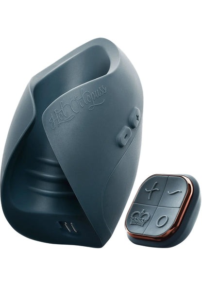 Blauwe vibrator met afgeronde behuizing en knoppen, met afstandsbediening erbij