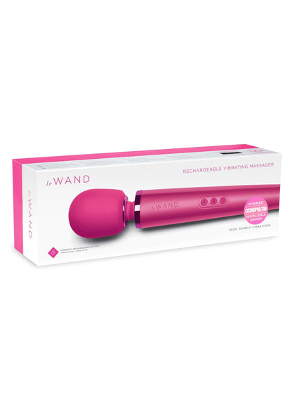 Le Wand oplaadbare massager in roze, met productverpakking