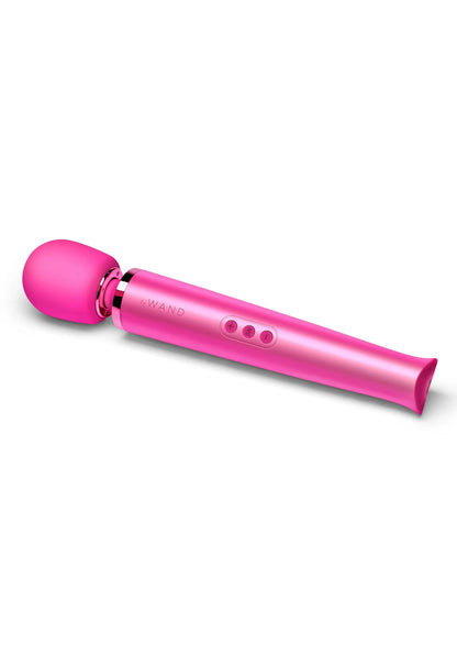 Roze Le Wand oplaadbare massager met afgeronde kop en bedieningsknoppen